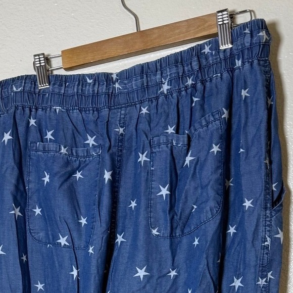 New Laurie Felt Pants Women M Blue Wide Leg Cropped Stars Drawstring Lyocell - Picture 6 of 13